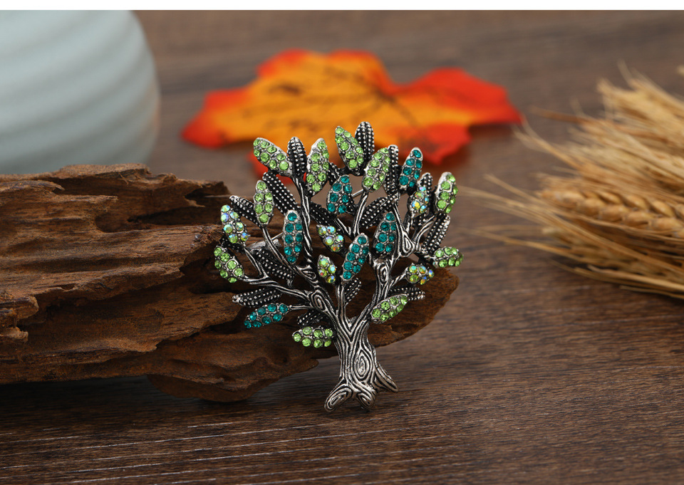 50g Weight Rhinestones Inlay Material Brooches Classification Daily Occasion Alloy Material Tree Pattern Unisex Gender Inlay Design Retro Style Retro Pin Tree Alloy Inlay Rhinestones Unisex Brooches 2