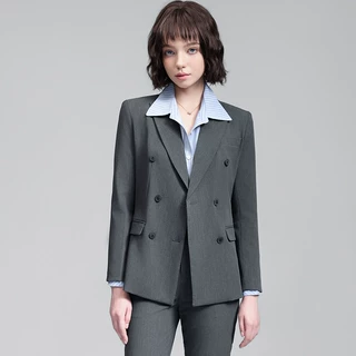 灰色双排职业西装套装女6新女生职场通勤穿搭正装西服外套