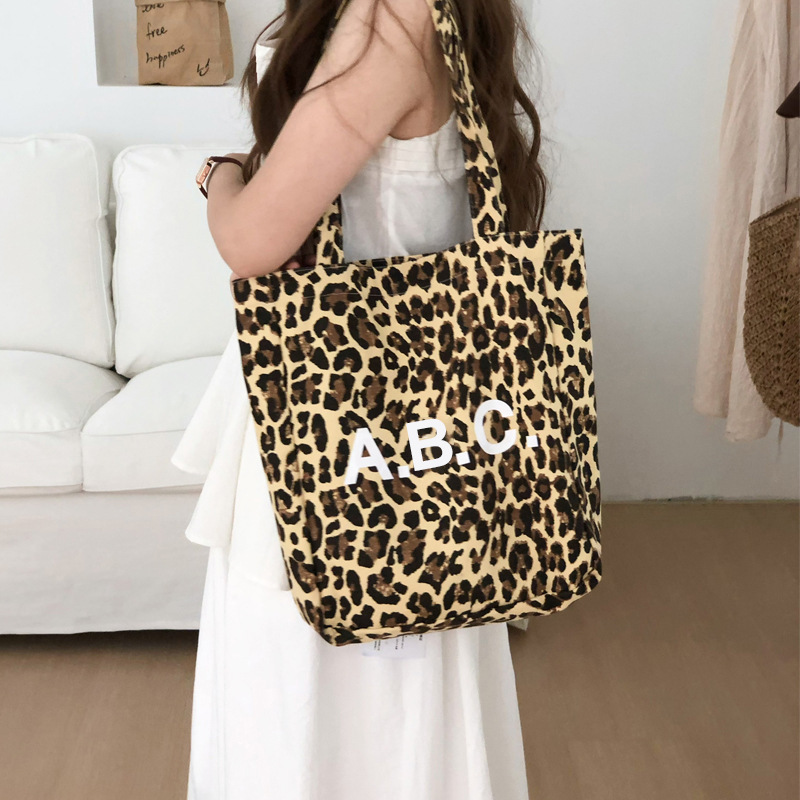 Ins Shopping Bag Commuter All-match Letters Leopard Print One-shoulder Canvas Bag Women's Spring Elegant Japanese Style Tote Bag