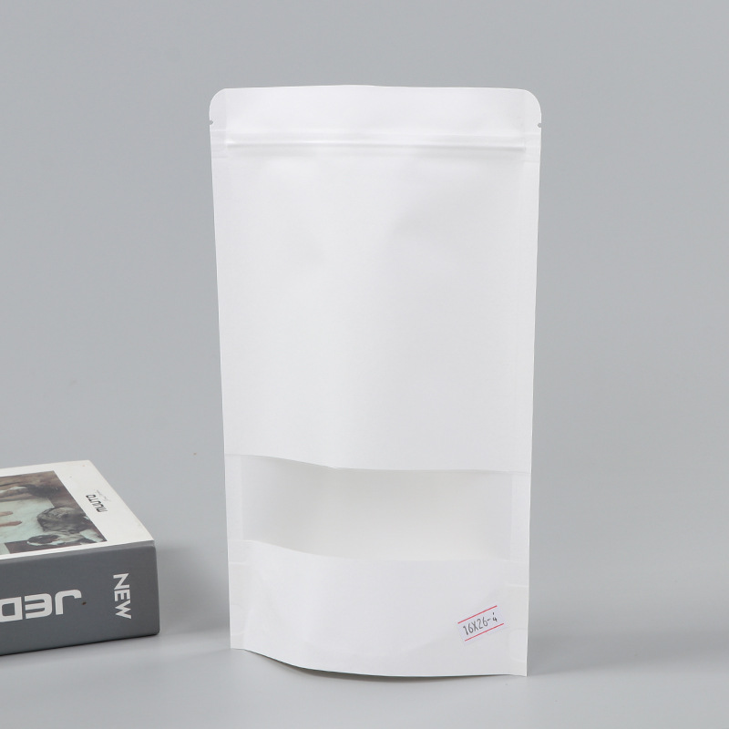 Spot bolsa de papel kraft con ventana transparente bolsa de embalaje de alimentos autosellada autoportante bolsa de té sellada de ocho lados fácil de rasgar