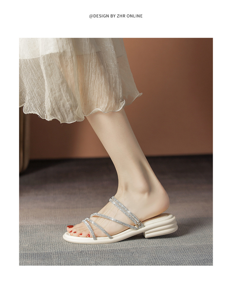 Sandal nữ đế bệt quai mảnh đính đá phong cách Pháp, dáng xăng đan hai kiểu — AY380 Đen chi tiết 17