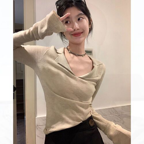Early Autumn Polo Collar Knit Base Shirt Women's Innerwear Early Autumn Pure Desire Design Sense Base Sweater Top