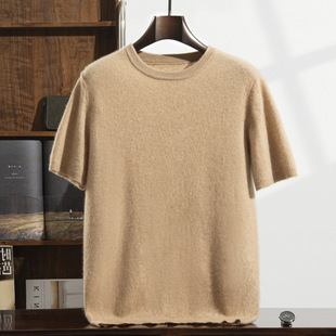 Autumn and Winter 2024 New 12-pin Cashmere Crewneck Sweater Half-sleeve Solid Color Loose Soft Waxy Base Shirt for Men