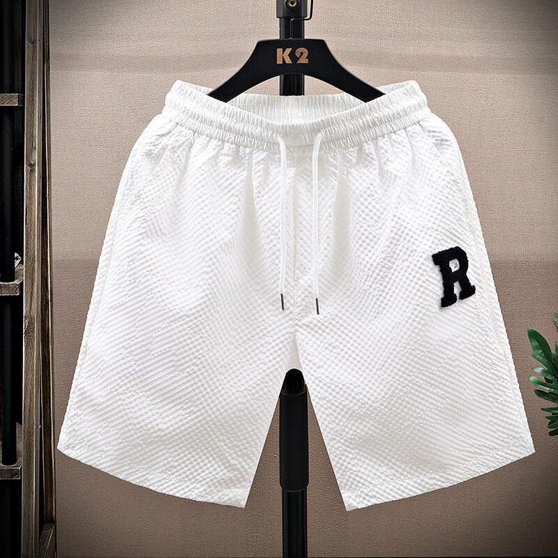 Men's Summer Sports Shorts Loose Stretch Elastic Waistband Five Point Casual Beach Pants Mid Waist Drawstring_viptrois.com