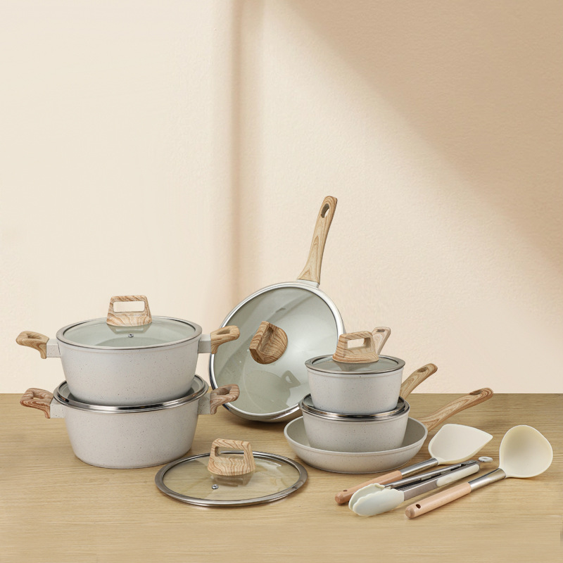 Olla antiadherente de piedra médica transfronteriza, olla de sopa, olla de cocción, sartén, sartén, sartén, sartén, sartén, sartén, sartén, olla de granito, cocina, juego