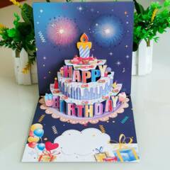 新款吹氣音樂賀卡快樂立體賀卡唱歌生日賀卡鏤空紙雕禮物3D賀卡批
