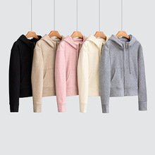 软糯加绒连帽拉链短款外套卫衣2024秋冬保暖舒适宽松开衫上衣女