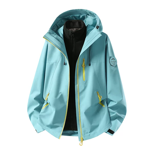 Autumn and winter couple's two-piece set, thickened warm windbreaker for women, three-in-one detachable fleece outdoor warm windbreaker