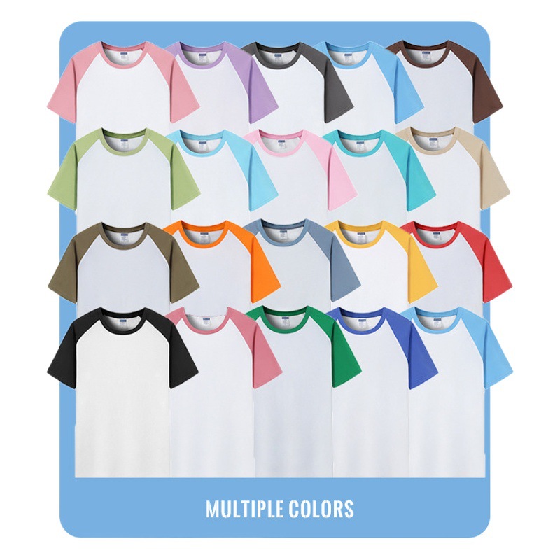 Verano nuevo 200g Raglan color a juego de manga corta camiseta juventud algodón retro contraste suelto color cuello redondo top