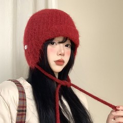 日系大头围针织毛线帽秋冬季帽子女款时尚百搭雷锋帽护耳保暖冷帽