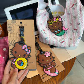 黑皮KT凯蒂猫行李吊牌定制旅行箱行李牌行李箱挂件登机托运牌定做