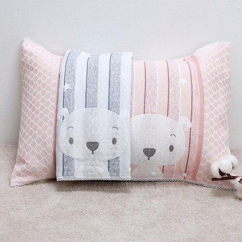Children's baby pillowcase soft household cotton pillowcase pure cotton pillowcase Korean three-layer gauze student pillowcase