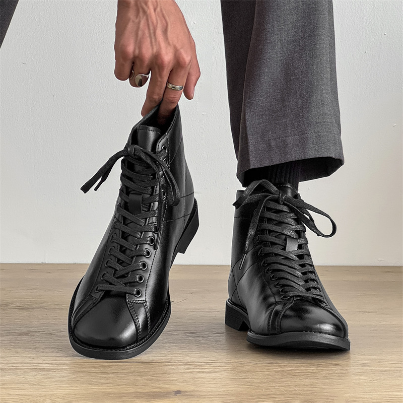 American Retro Boxer Boots Short Face Motorcycle Boots British Style Black High-Top Men's Work Boots 20251-J American Retro Boxer Boots Short Face Motorcycle Boots British Style Black High-Top Men's Work Boots 20251-J