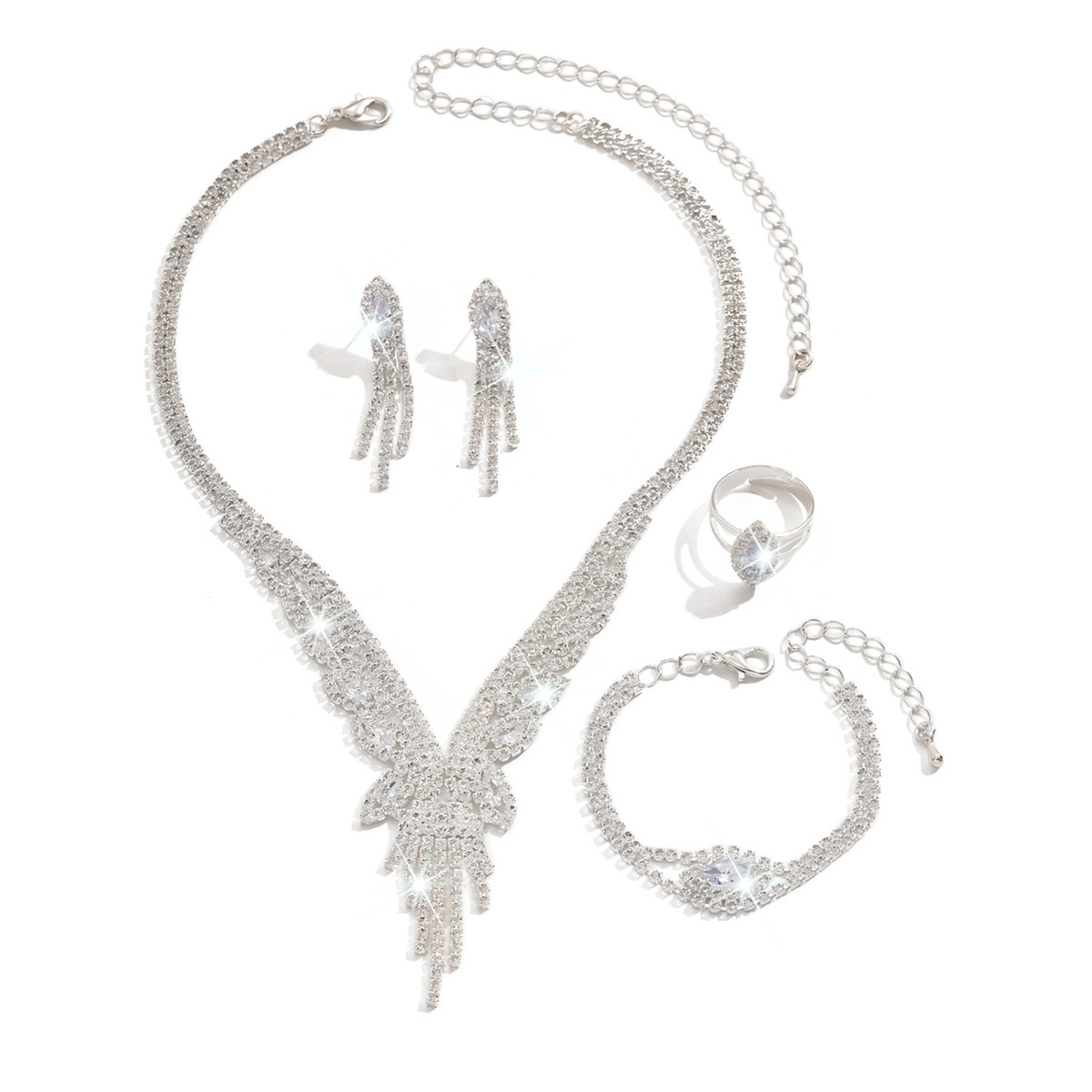 Joyería al por mayor joyería de lujo fiesta de boda damas collar de circón aretes traje vestido cena cadena de clavícula