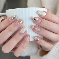 簡約風手工穿戴甲短款法式輕奢假指甲貼片學生美甲成品甲片批發