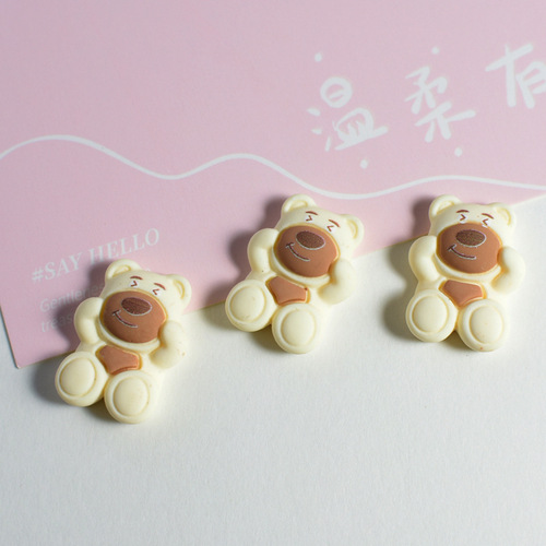 Bestselling Rice Coffee Milk Tea Color miu Bear Strawberry Bear Bow Tie Phone Case Resin Accessory Decoration Parts pj448
