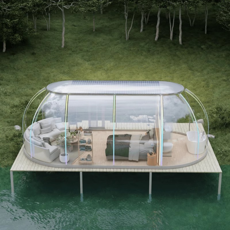 Casa de residencia Crystal House Transparent Scenic Place Mongolian Bag Guangzhou Transparent Space Capsule Fabricante de Casa Integrada