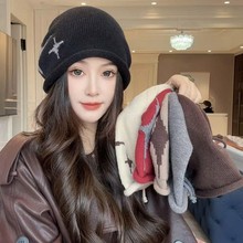 抽绳堆堆帽子女秋冬百搭保暖护耳毛线帽大头围显脸小包头针织冷帽