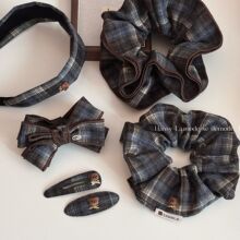 复古格纹小熊发夹布艺蝴蝶结简约百搭bb夹后脑勺香蕉夹半扎发头花