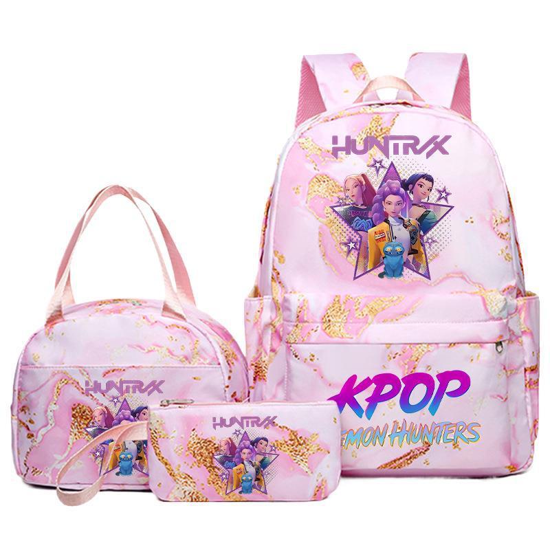 KPOP猎魔女团双肩背包午餐袋铅笔盒套装学生动漫时尚书包笔盒便当|undefined