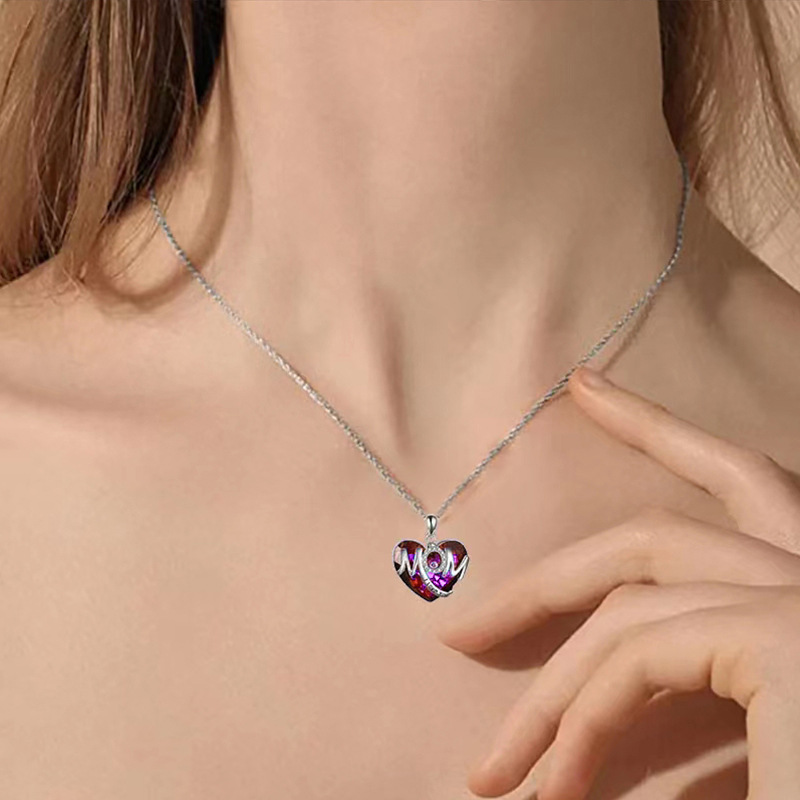 Wholesale Jewelry Simple Style Classic Style Heart Shape Alloy Organic Glass Zircon Inlay Pendant Necklace display picture 2