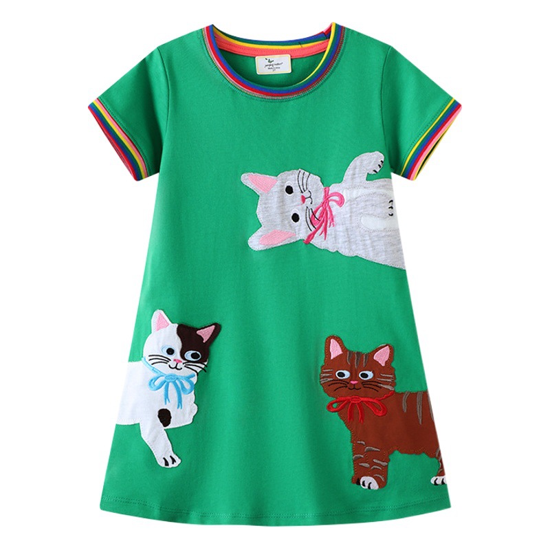 Ropa infantil de moda europea y americana, ropa infantil de punto, vestido de princesa para niñas, vestido de manga corta para niñas
