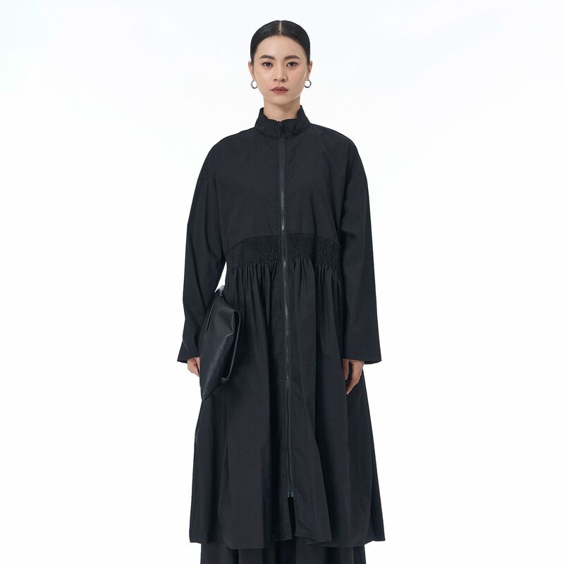 欧美风衣布长款连帽外套2025秋季新款大码女装宽松显瘦港风3136|undefined