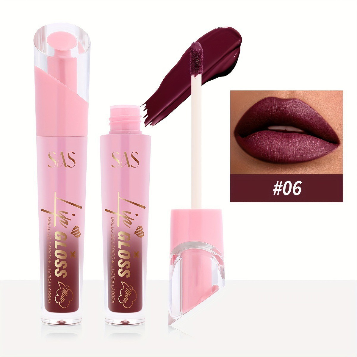 USHAS Esmalte de labios de punto transfronterizo europeo y americano, esmalte de labios de textura mate de terciopelo impermeable natural y duradero SAC024A B