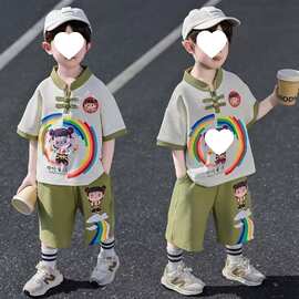 汉服男童哪吒衣服夏季短袖套装2026新新款儿童中式唐装夏装演出服