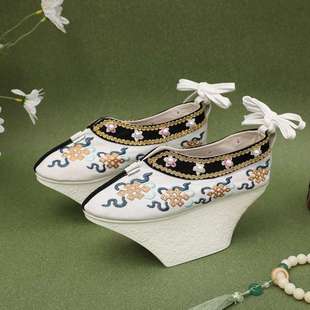 Qing Dynasty Fujin Flower Pot Bottom Shoes Palace Embroidered Shoes Antique Adult Height Increasing Han Clothing Shoes Huanzhu Gege Qing Dynasty Shoes
