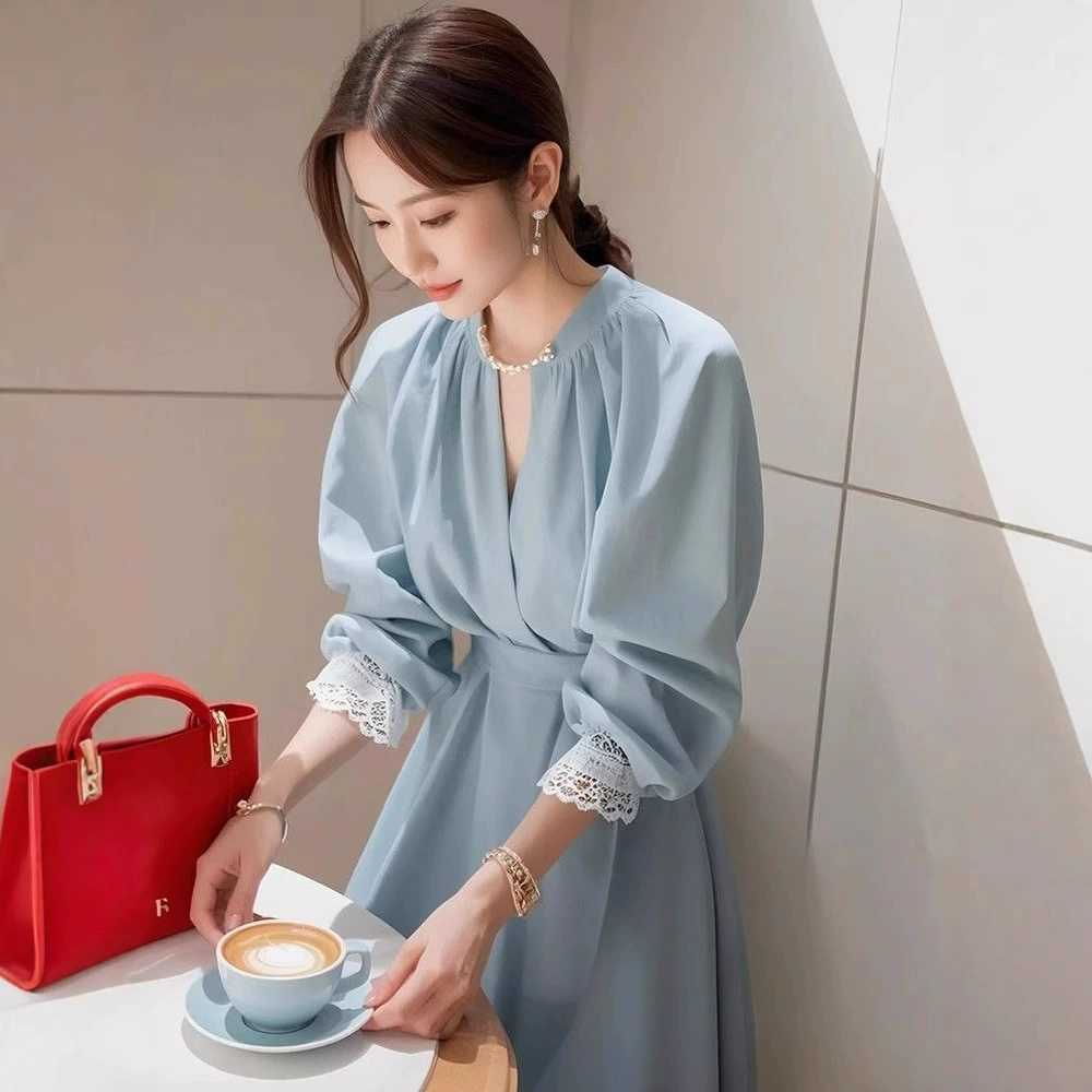 2025 весенняя супер горячая пляжная одежда, синее платье, модное женское новое французское платье, потрясающая красота допамина