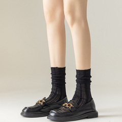 Pure desire jk striped white short mid-length calf pile lace mesh socks for women sweet summer thin ins