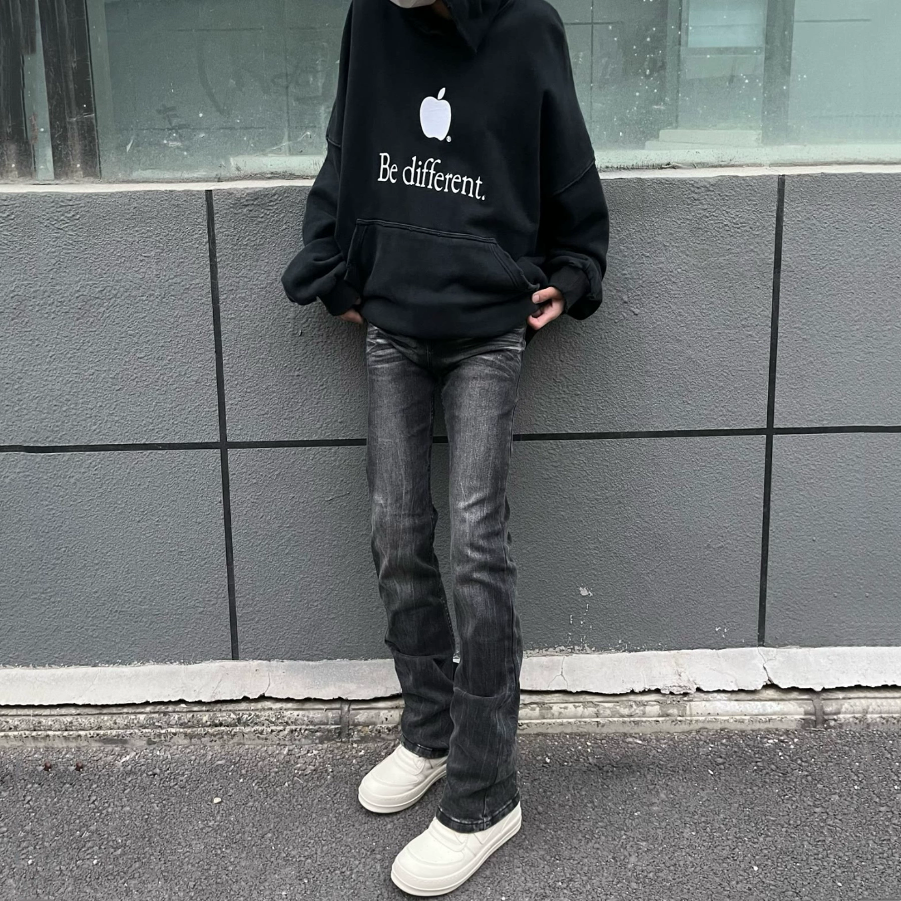 Американский стиль улиц VIBE Fengxian стирка Black Gray Vintage517 текстура микро-эластичный slim джинсы мужские