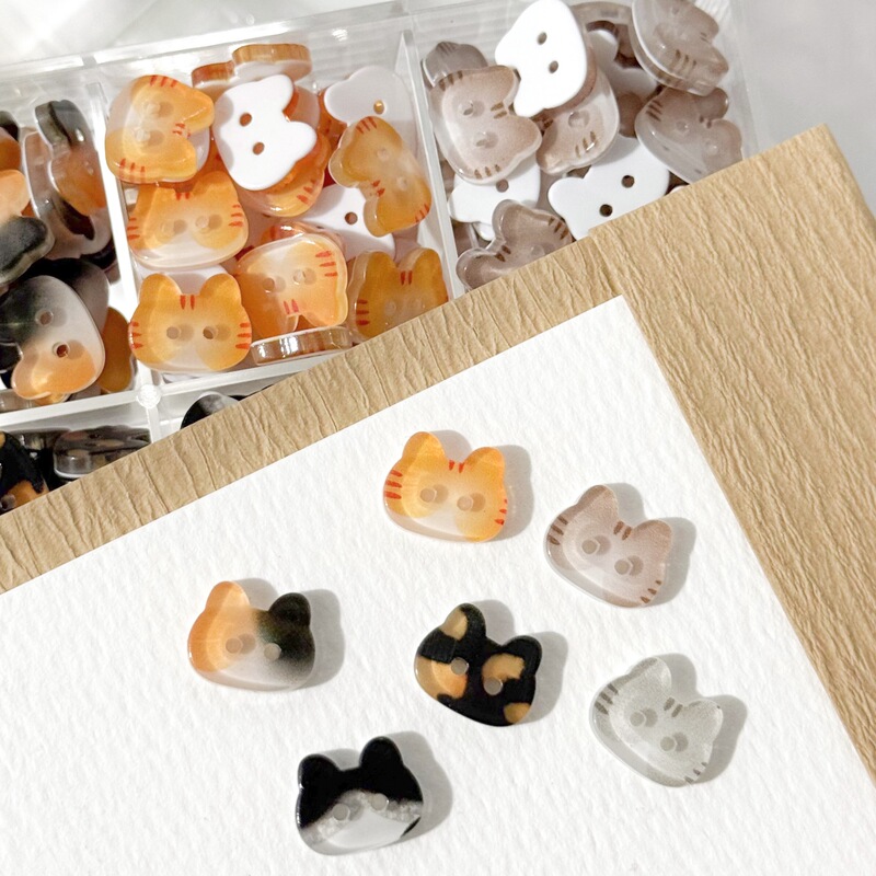 Little Cat Head Leopard Print Orange Brown Cat Cute Special-Shaped DIY Decorative Baby Clothes Accessories Handmade Sewing Accessories Buttons