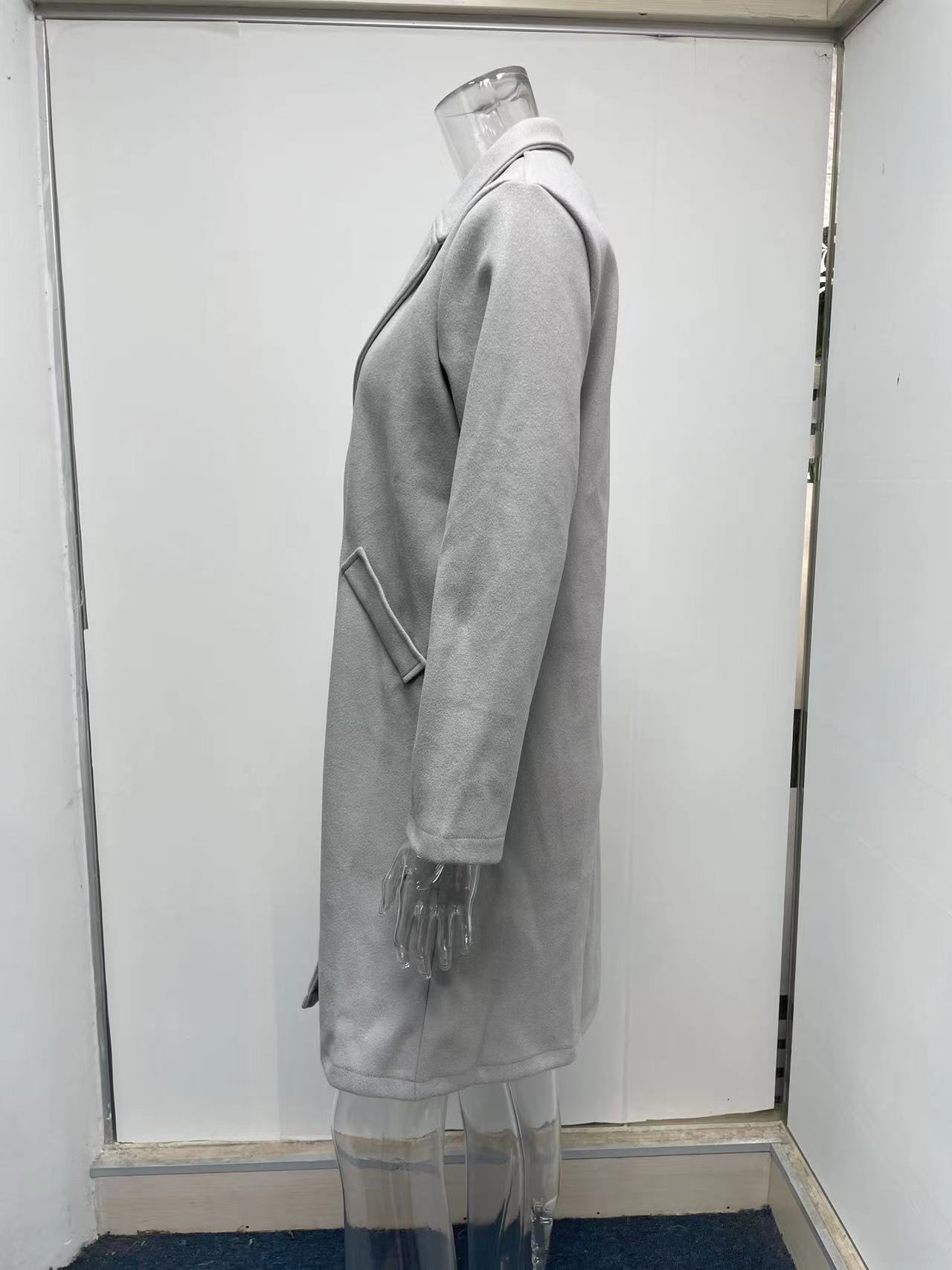 Title 15, Mid-length coat with solid lapels. Classic styl...