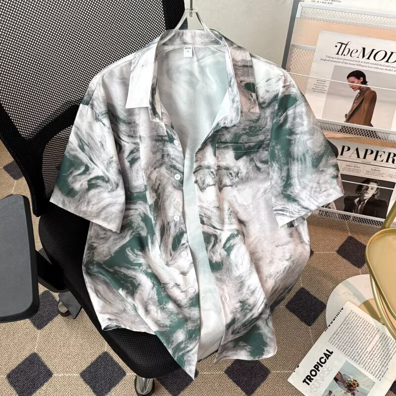 Foreign Trade Summer Thin Shirt Hawaiian Flower Shirt High-End Casual Large Size Loose Shirt Beach Wear for Men