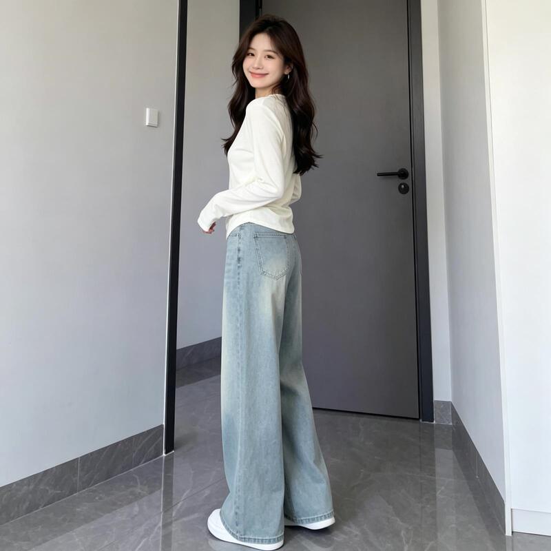 Light-Colored Wide-Leg Jeans for Women, Spring/Summer 2026 New Style, High-Waisted, Slimming, Loose Fit, Petite, Drapey, Narrow Straight-Leg Pants