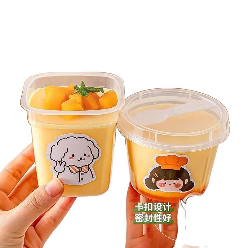 ダブルスキンミルクカッププリン専用使い捨て蓋付きデザートゼリーミルクゼリームースパッケージヨーグルト高温耐性