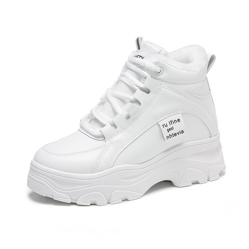  winter new high-top thick-soled white shoes plus velvet Korean style versatile casual shoes thickened warm cotton shoes A08