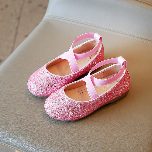 2024 Spring and Autumn Girls' Leather Shoes Korean Style Little Girls Princess Shoes Student Performance Dance Shoes Crystal Fashion Peas Shoes