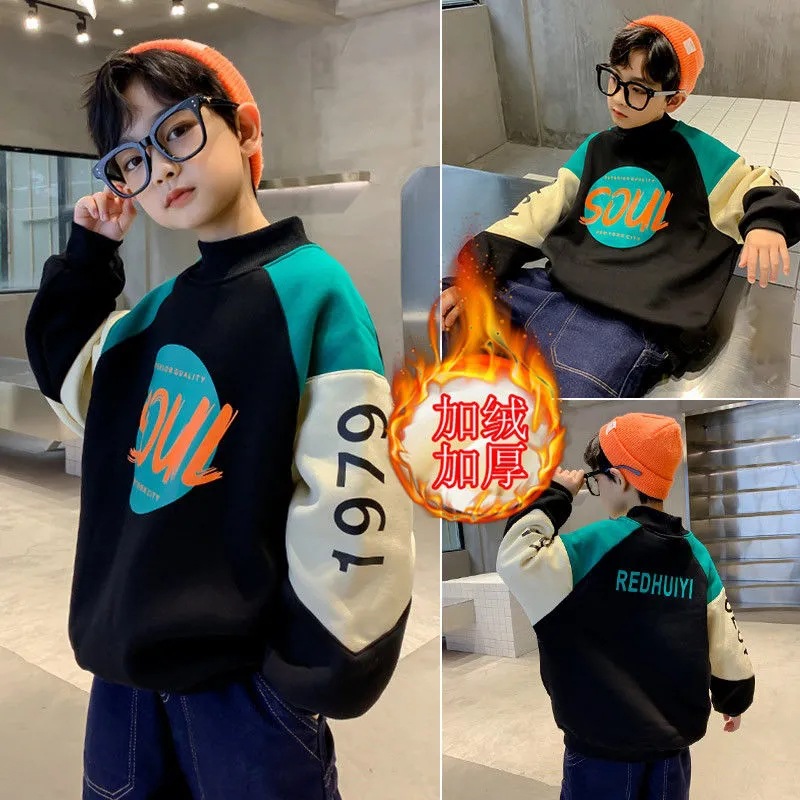 Men's Padded Thick Hoodie 2023 New Autumn/Winter Outfit for Medium to Large Children - Stylish Winter Top for Boys - Trendy Clothing