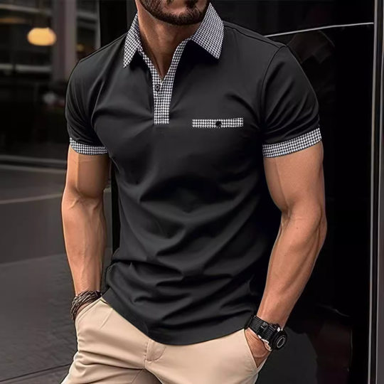 European and American Cross-border Summer AliExpress Amazon Men's Short-sleeved Polo Shirt Button Color Blocked Men's Sports Polo Shirt