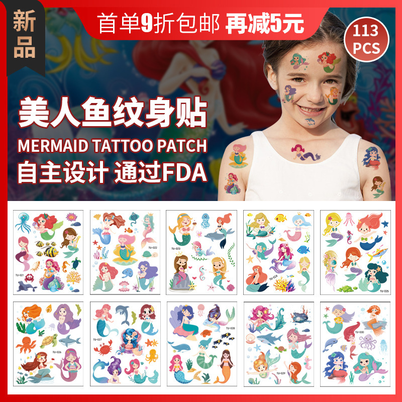 Mermaid Sticker Children's Cartoon Princess Face Sticker Dress Up Fun Disposable Temporary Tattoo Sticker Cross Border