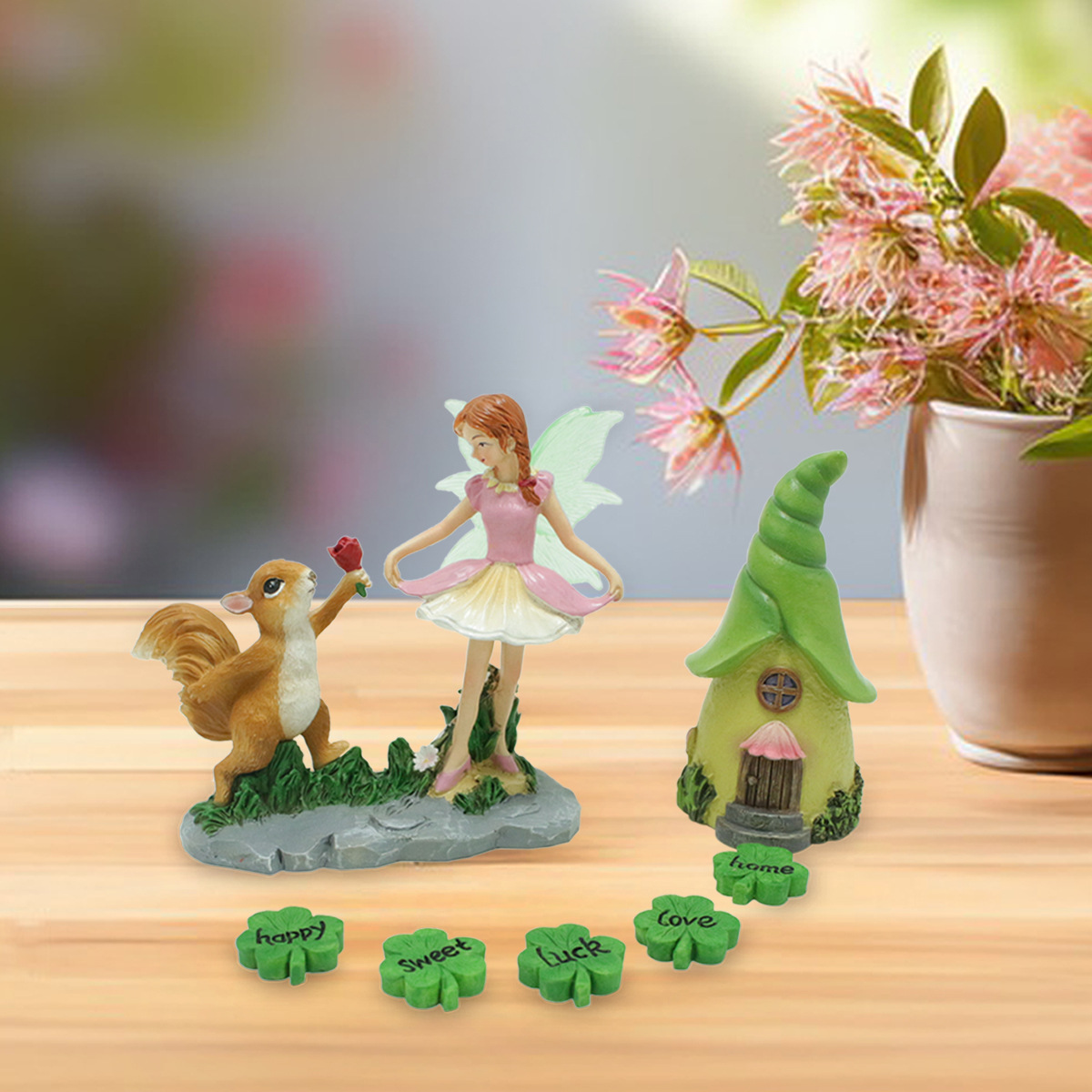  Outdoor Garden Courtyard Luminous Wings Flower Fairy Cartoon Angel Play Rocker Ornaments Resin Crafts