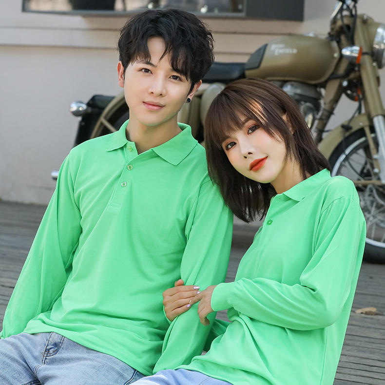 Solapa de algodón de poliéster de color sólido Camiseta de manga larga Polo grupo de empresa ropa de trabajo Publicidad camisa cultural logotipo impreso personalizado