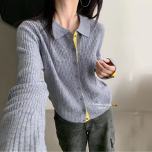 濮院针织衫法式polo领开衫女2025新款毛衣打底衫百搭长袖上衣秋冬