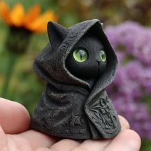 跨境新品Mysterious Hooded Cat Fiqurine身披斗篷哥特式黑猫雕像