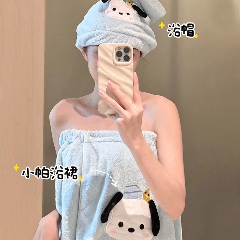 Pacha Dog Coral Velvet Bath Towel and Hair Drying Cap Set for Women, Absorbent, Quick-Drying, Non-Shedding, Cute Cartoon Design, Can Be Worn as a Bath Skirt Pacha Dog Coral Velvet Bath Towel and Hair Drying Cap Set for Women, Absorbent, Quick-Drying, Non-Shedding, Cute Cartoon Design, Can Be Worn as a Bath Skirt