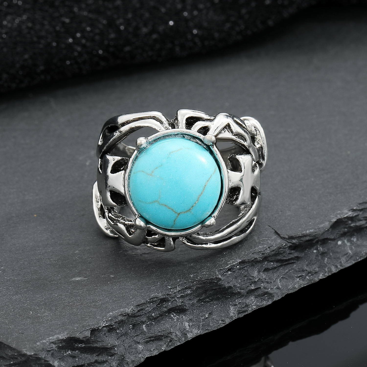 retro trend punk ring resin texture sapphire open ring