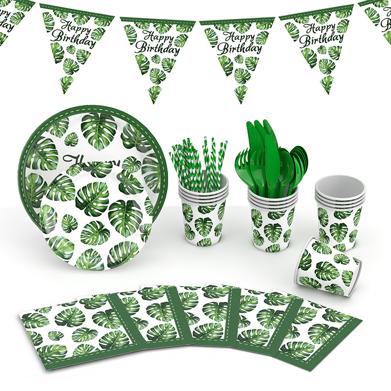 Tortuga amazónica hoja verde planta fiesta de cumpleaños decoración tema plato de papel desechable arreglo suministros plato de cena traje